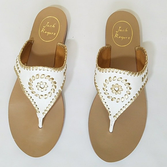 LAST ONE! Jack Rogers Blair Sandals White & Gold - Picture 2 of 8